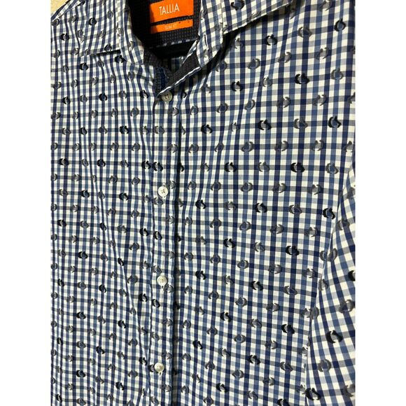 Tallia Slim Fit 15 1/2 32/33 Blue Checkered 3D Flip Cuff Button Down Shirt - Picture 6 of 9